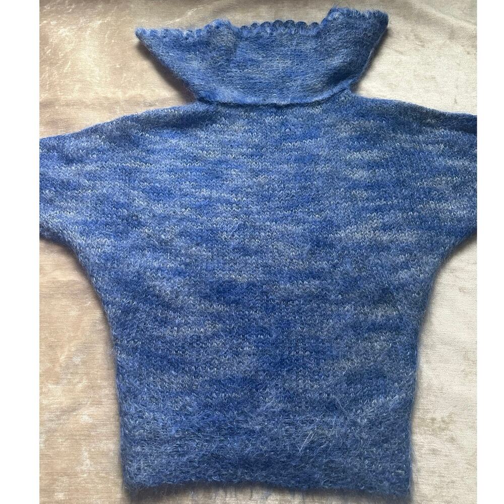 Vintage Mohair Wool Sweater blue collared Bohemian fuzzy warm bat wing sleeve - Picture 8 of 16